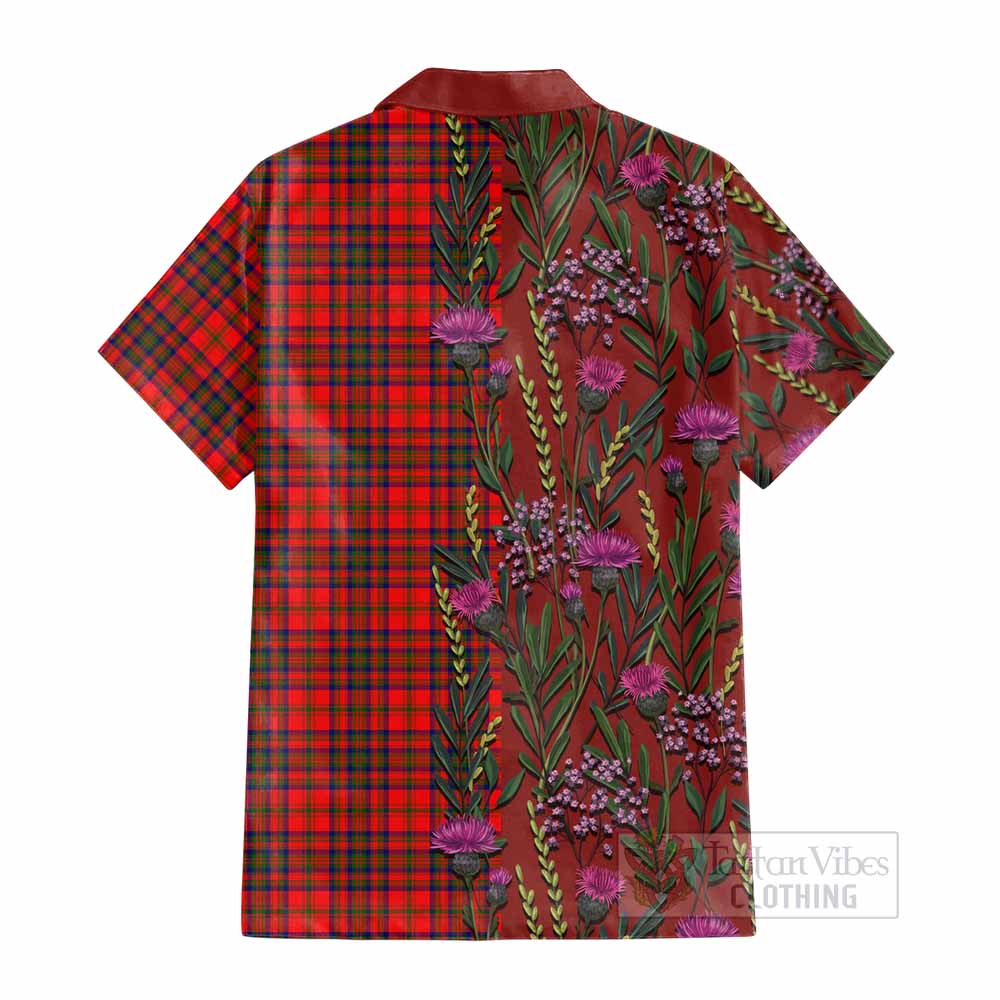 Matheson Family Crest Tartan Cotton Hawaiian Shirt Scottish Thistle Flower Pattern Half Style - Tartan Vibes Clothing