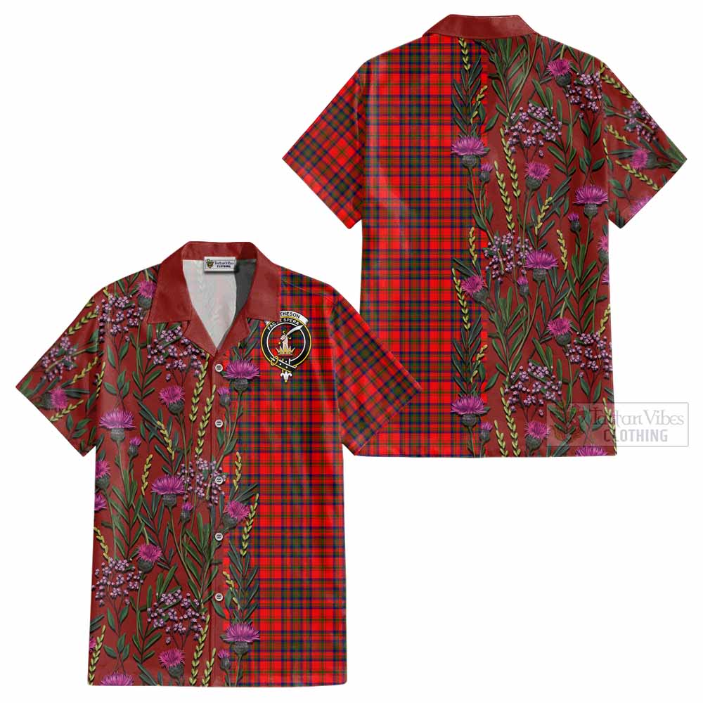 Matheson Family Crest Tartan Cotton Hawaiian Shirt Scottish Thistle Flower Pattern Half Style - Tartan Vibes Clothing