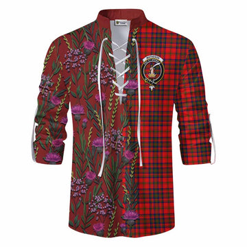 Matheson Family Crest Tartan Ghillie Shirt Scottish Thistle Flower Pattern Half Style