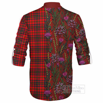Matheson Family Crest Tartan Ghillie Shirt Scottish Thistle Flower Pattern Half Style