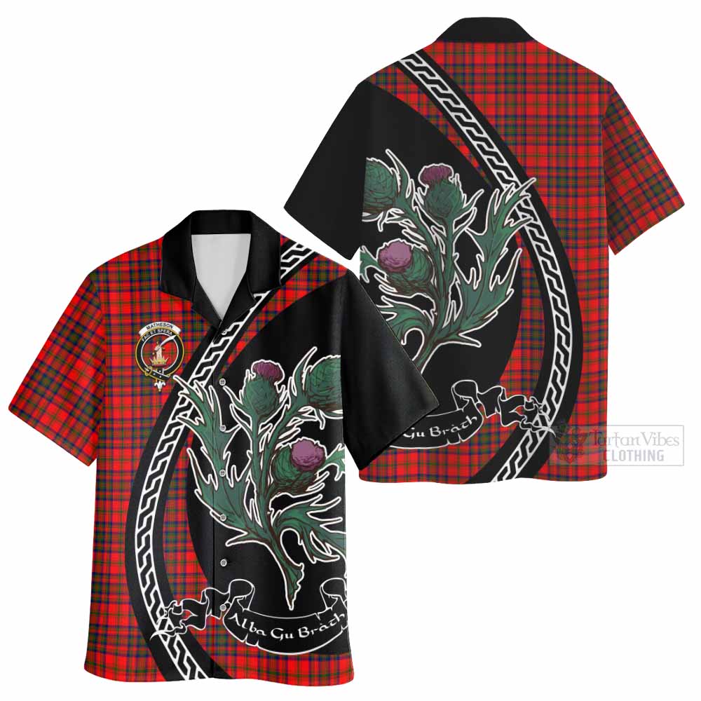 Matheson Family Crest Tartan Hawaiian Shirt Alba Thistle Inspired - Tartan Vibes Clothing