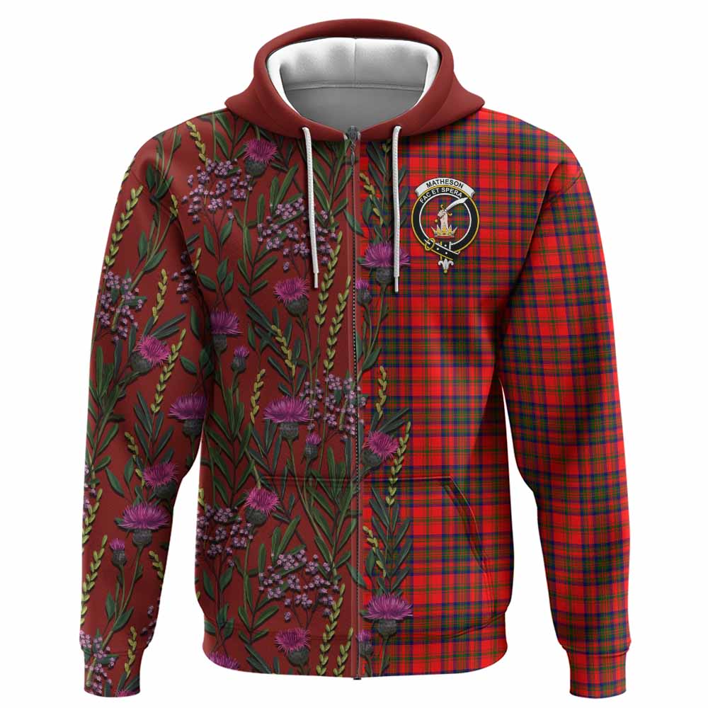 Matheson Family Crest Tartan Hoodie Scottish Thistle Flower Pattern Half Style - Tartan Vibes Clothing