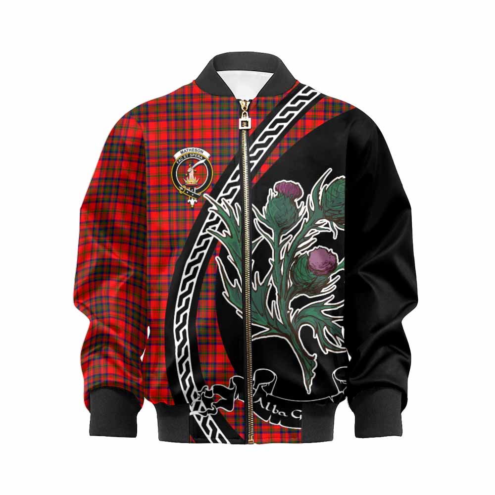 Matheson Family Crest Tartan Kid Bomber Jacket Alba Thistle Inspired - Tartan Vibes Clothing