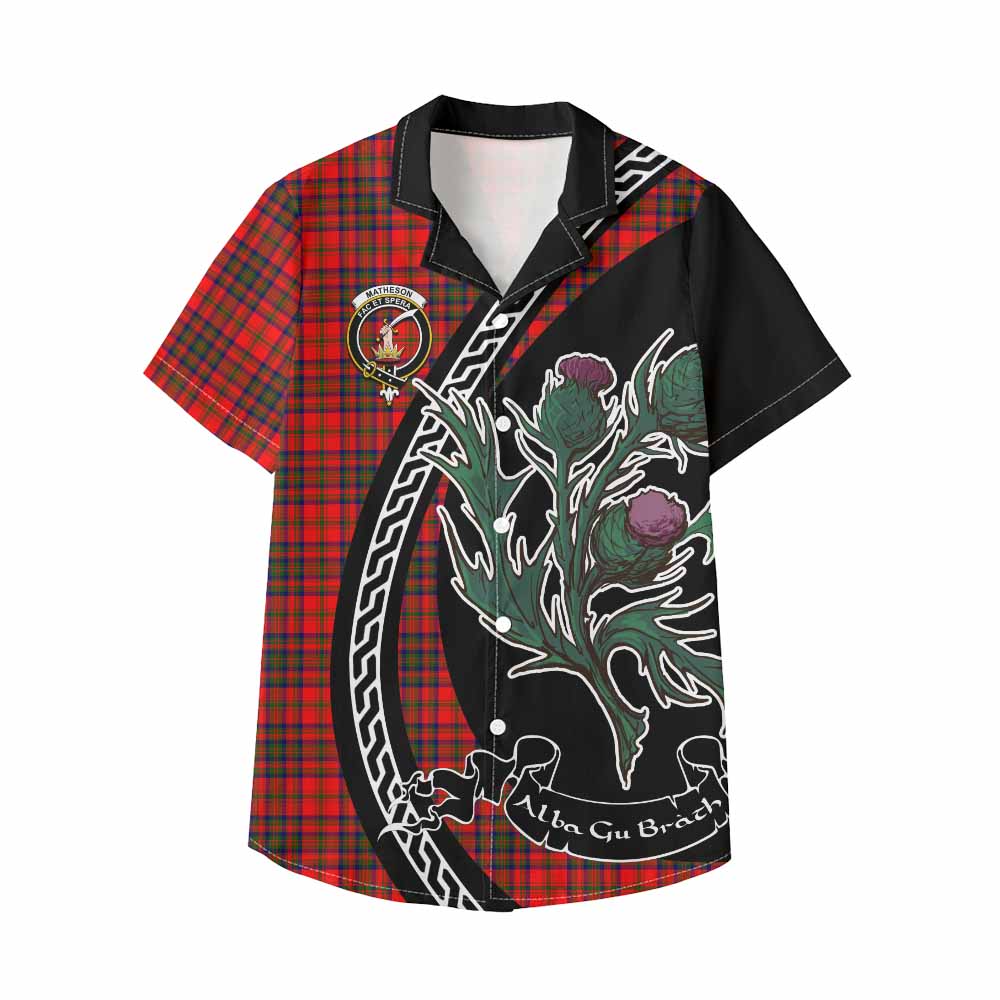 Matheson Family Crest Tartan Kid Hawaiian Shirt Alba Thistle Inspired - Tartan Vibes Clothing