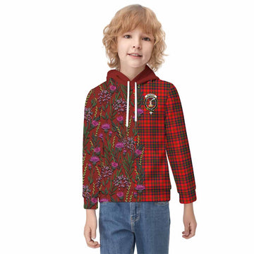 Matheson Family Crest Tartan Kid Hoodie Scottish Thistle Flower Pattern Half Style - Tartan Vibes Clothing