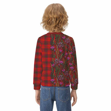 Matheson Family Crest Tartan Kid Knitted Sweatshirt Scottish Thistle Flower Pattern Half Style - Tartan Vibes Clothing