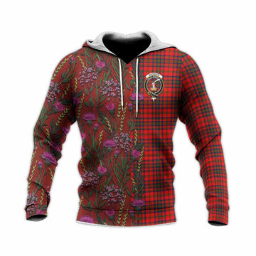 Matheson Family Crest Tartan Knitted Hoodie Scottish Thistle Flower Pattern Half Style