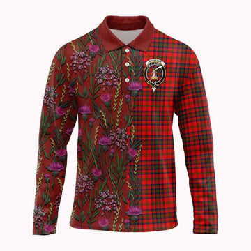 Matheson Family Crest Tartan Long Sleeve Polo Shirt Scottish Thistle Flower Pattern Half Style - Tartan Vibes Clothing