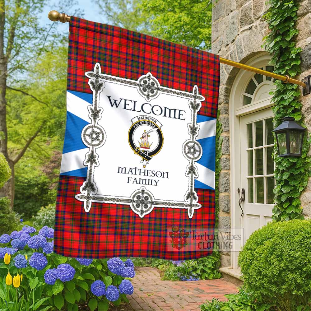 Matheson Family Crest Tartan Welcome Garden Flag Saltire Harmony Style - Tartan Vibes Clothing