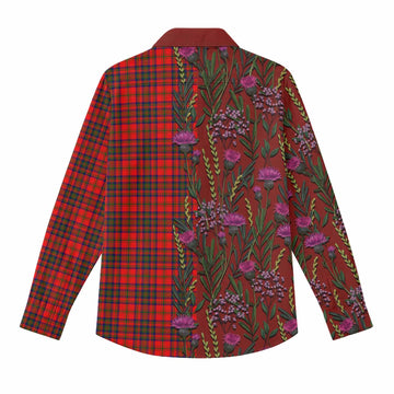 Matheson Family Crest Tartan Women Casual Shirt Scottish Thistle Flower Pattern Half Style