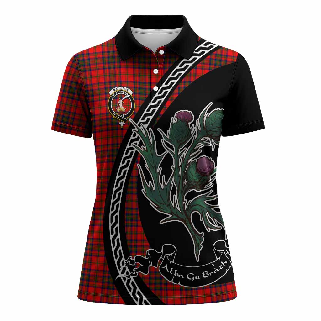 Matheson Family Crest Tartan Women Polo Shirt Alba Thistle Inspired - Tartan Vibes Clothing