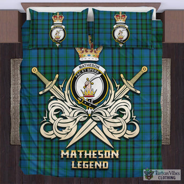 Matheson Hunting Tartan Bedding Set with Clan Crest and the Golden Sword of Courageous Legacy