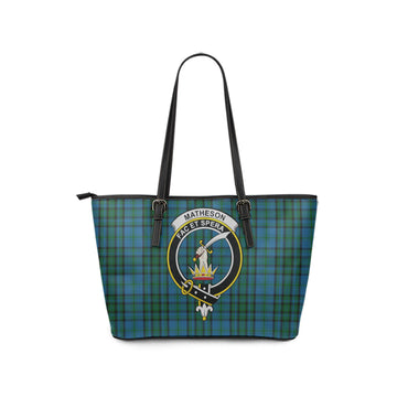 Matheson Hunting Tartan Leather Tote Bag with Family Crest