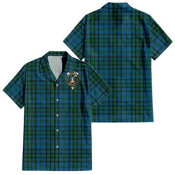 Matheson Hunting Tartan Short Sleeve Button Down Shirt with Family Crest