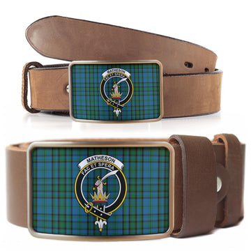 Matheson Hunting Tartan Belt Buckles with Family Crest