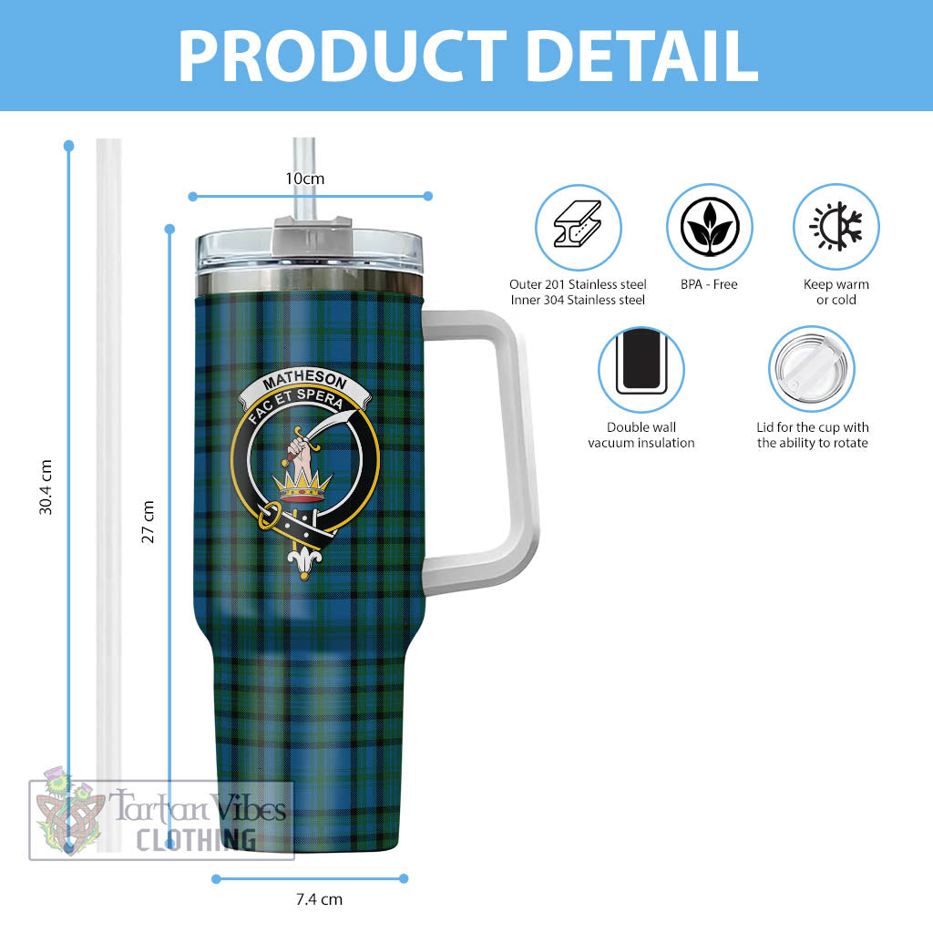 Tartan Vibes Clothing Matheson Hunting Tartan and Family Crest Tumbler with Handle