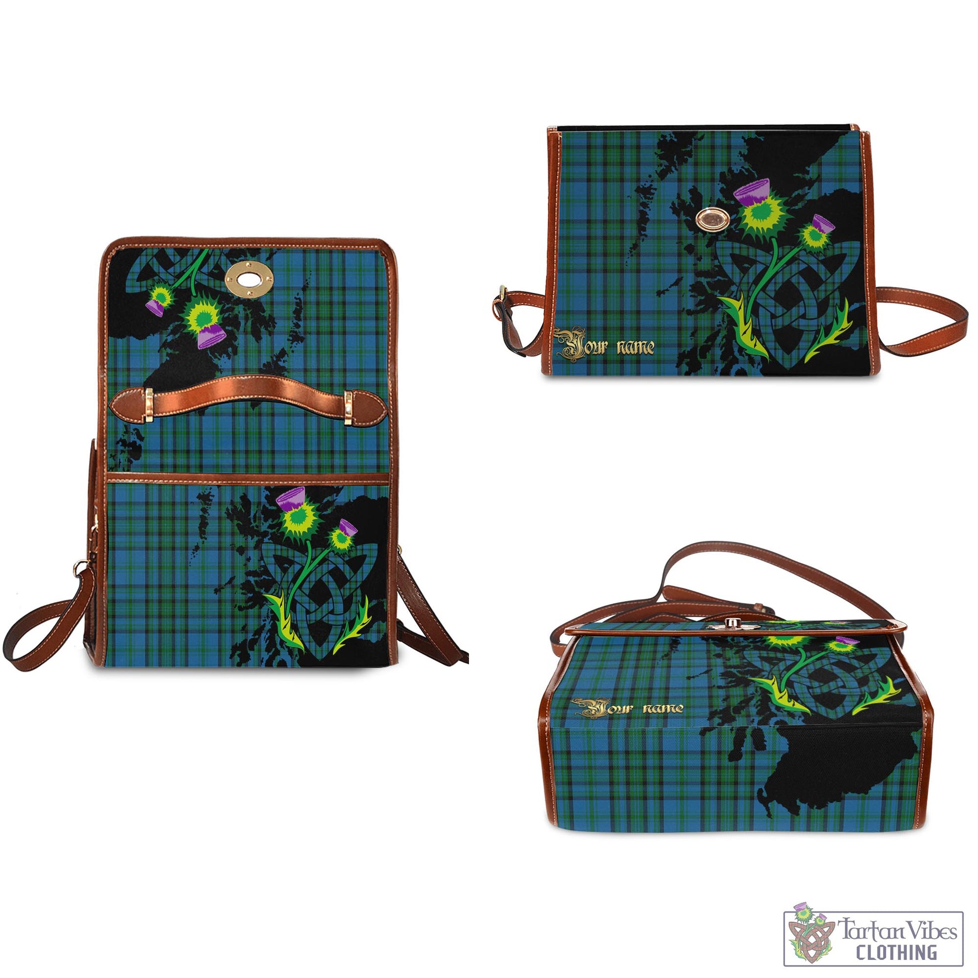 Tartan Vibes Clothing Matheson Hunting Tartan Waterproof Canvas Bag with Scotland Map and Thistle Celtic Accents