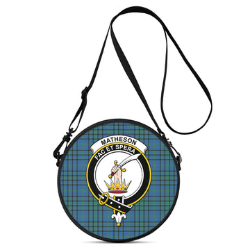 Matheson Hunting Ancient Tartan Round Satchel Bags with Family Crest