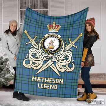 Matheson Hunting Ancient Tartan Blanket with Clan Crest and the Golden Sword of Courageous Legacy