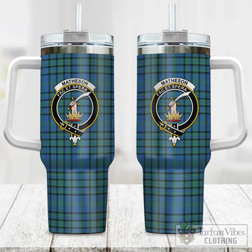 Matheson Hunting Ancient Tartan and Family Crest Tumbler with Handle