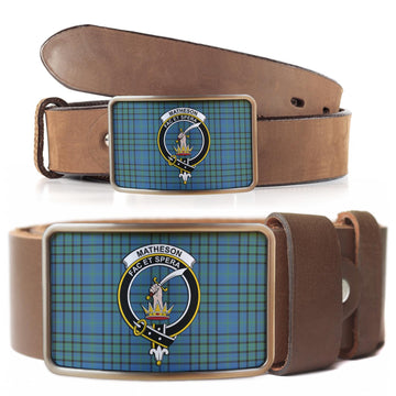 Matheson Hunting Ancient Tartan Belt Buckles with Family Crest