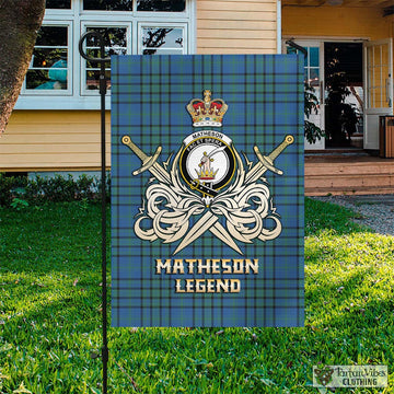 Matheson Hunting Ancient Tartan Flag with Clan Crest and the Golden Sword of Courageous Legacy