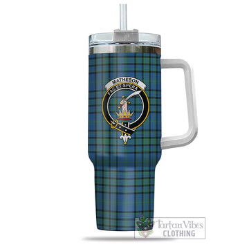 Matheson Hunting Ancient Tartan and Family Crest Tumbler with Handle