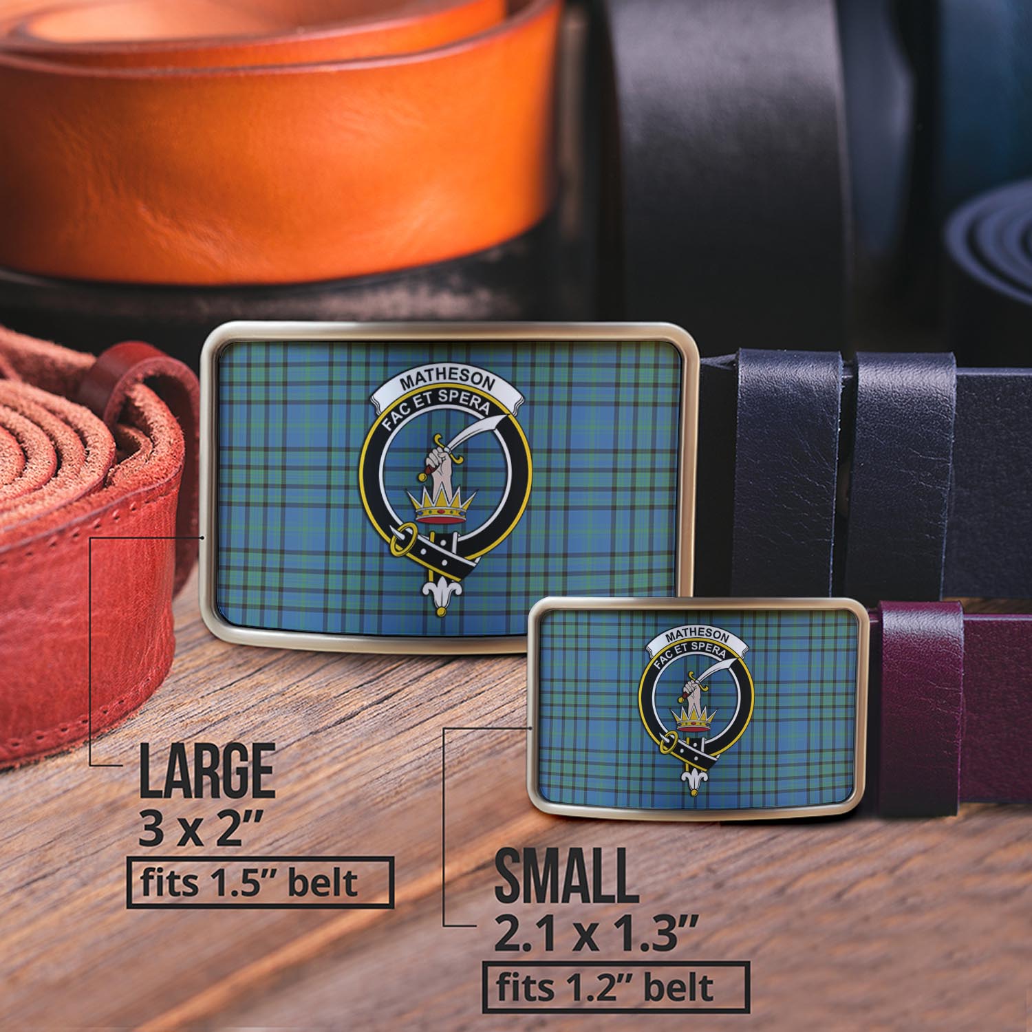 Matheson Hunting Ancient Tartan Belt Buckles with Family Crest - Tartanvibesclothing