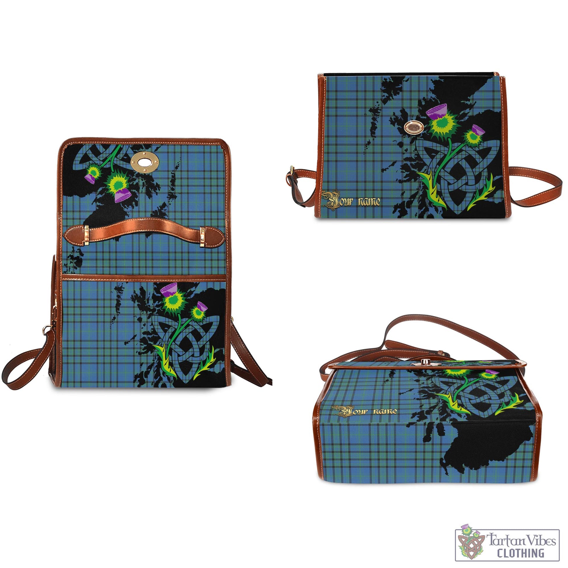 Tartan Vibes Clothing Matheson Hunting Ancient Tartan Waterproof Canvas Bag with Scotland Map and Thistle Celtic Accents