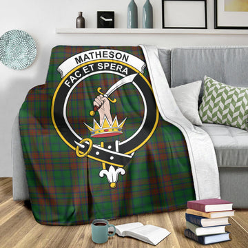 Matheson Hunting Highland Tartan Blanket with Family Crest