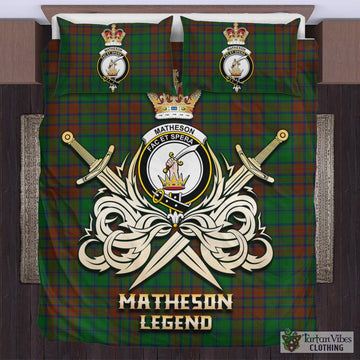 Matheson Hunting Highland Tartan Bedding Set with Clan Crest and the Golden Sword of Courageous Legacy
