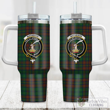 Matheson Hunting Highland Tartan and Family Crest Tumbler with Handle