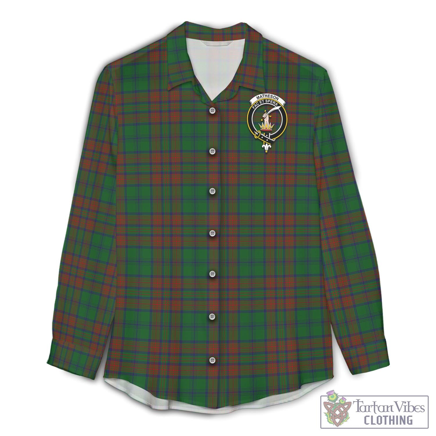 Tartan Vibes Clothing Matheson Hunting Highland Tartan Womens Casual Shirt with Family Crest