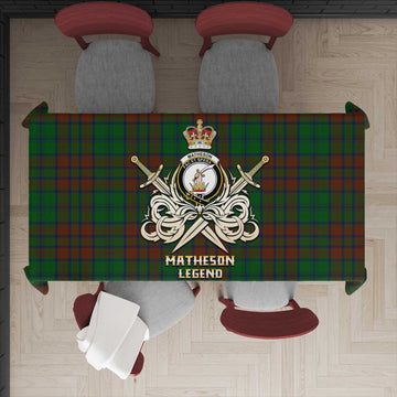 Matheson Hunting Highland Tartan Tablecloth with Clan Crest and the Golden Sword of Courageous Legacy