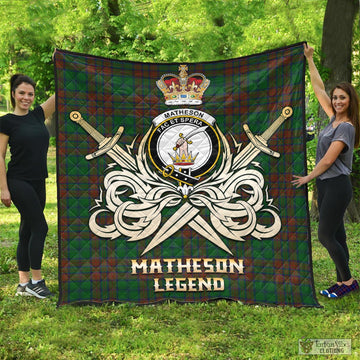 Matheson Hunting Highland Tartan Quilt with Clan Crest and the Golden Sword of Courageous Legacy
