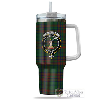 Matheson Hunting Highland Tartan and Family Crest Tumbler with Handle