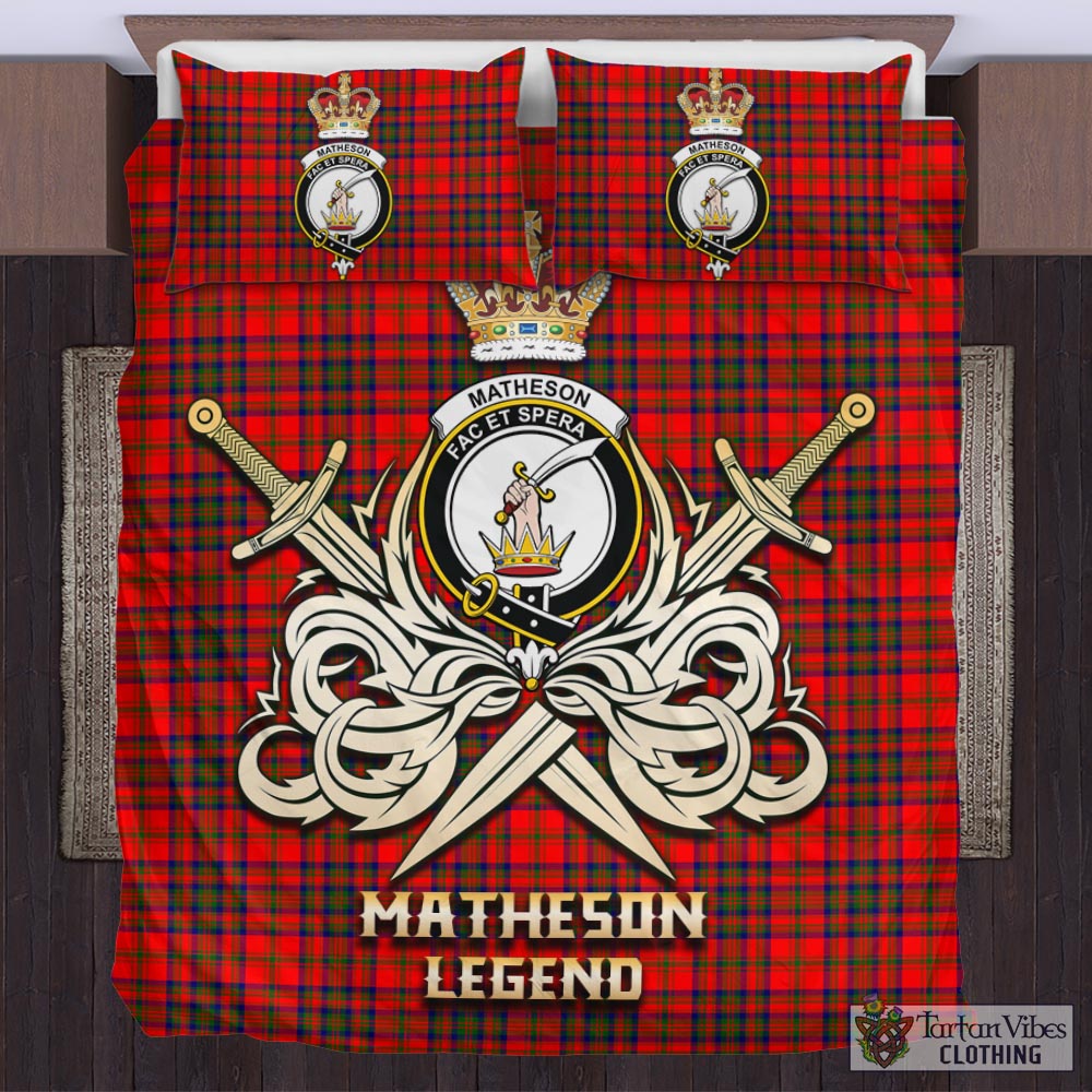 Tartan Vibes Clothing Matheson Modern Tartan Bedding Set with Clan Crest and the Golden Sword of Courageous Legacy