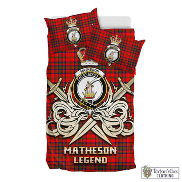Matheson Tartan Bedding Set with Clan Crest and the Golden Sword of Courageous Legacy