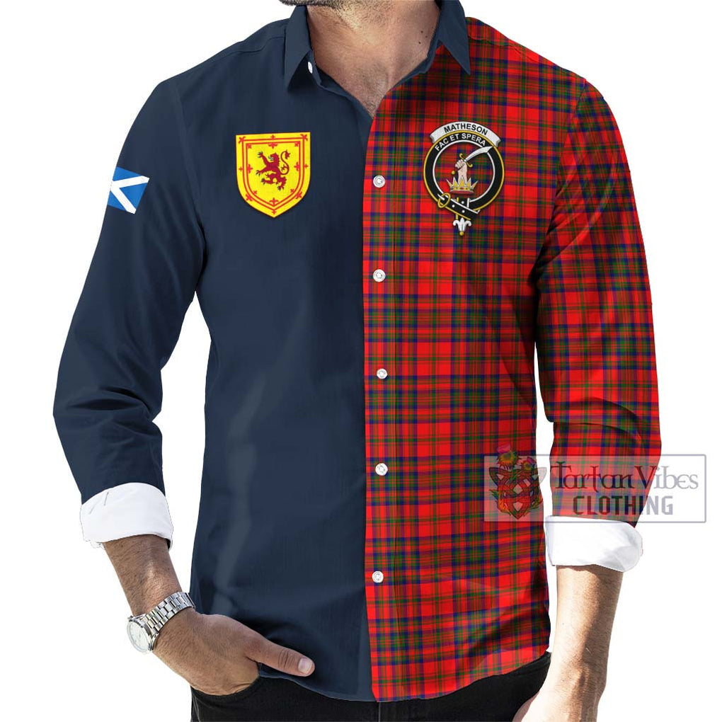 Tartan Vibes Clothing Matheson Modern Tartan Long Sleeve Button Shirt with Scottish Lion Royal Arm Half Style