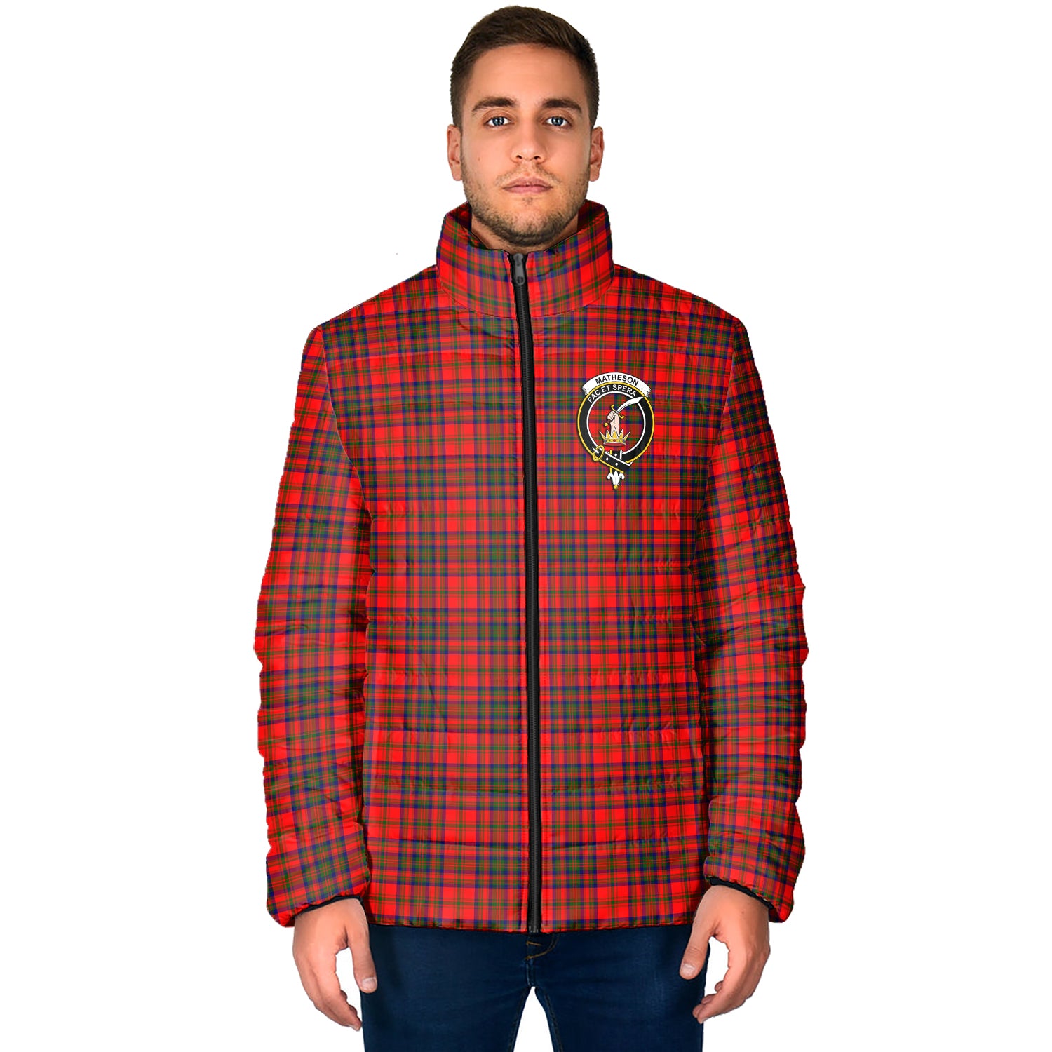 Matheson Tartan Padded Jacket with Family Crest - Tartan Vibes Clothing