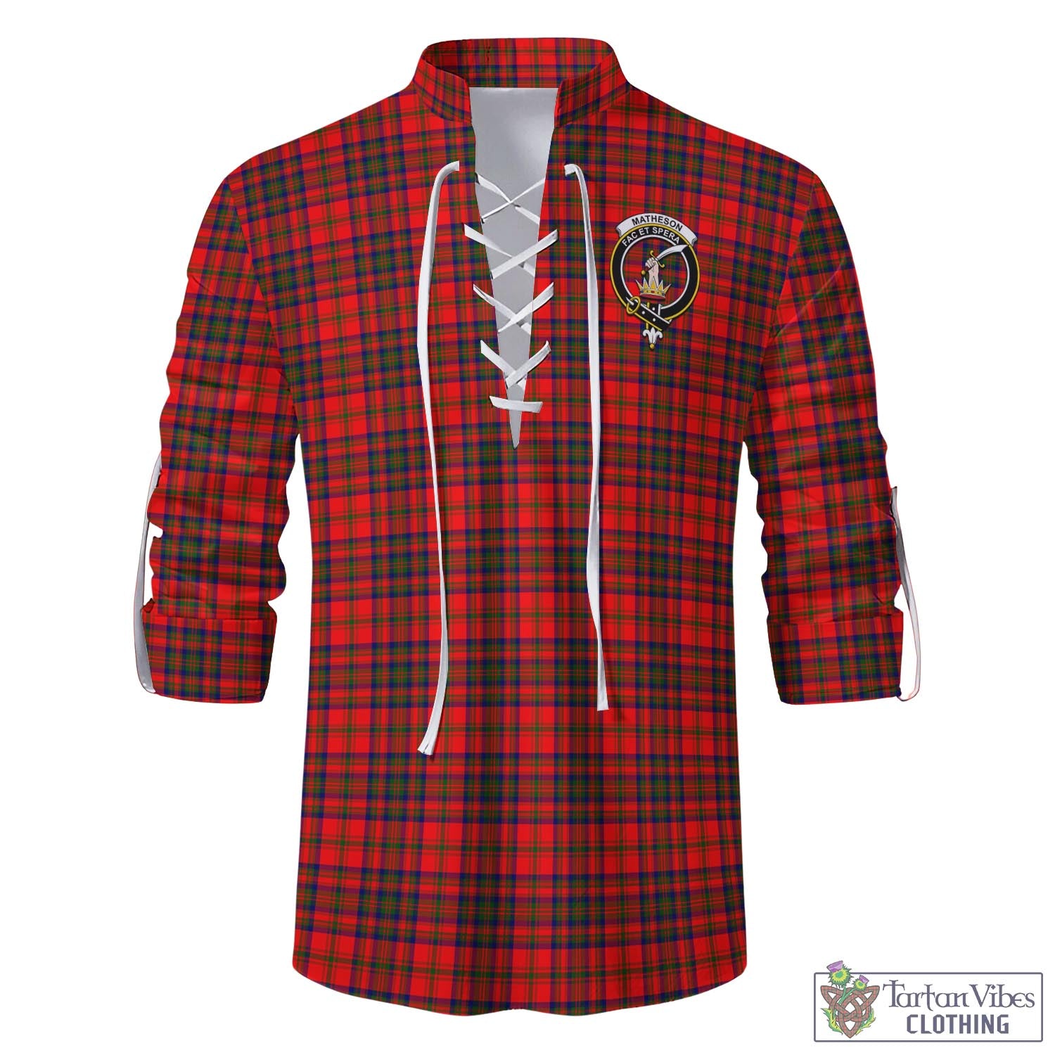 Tartan Vibes Clothing Matheson Modern Tartan Men's Scottish Traditional Jacobite Ghillie Kilt Shirt with Family Crest