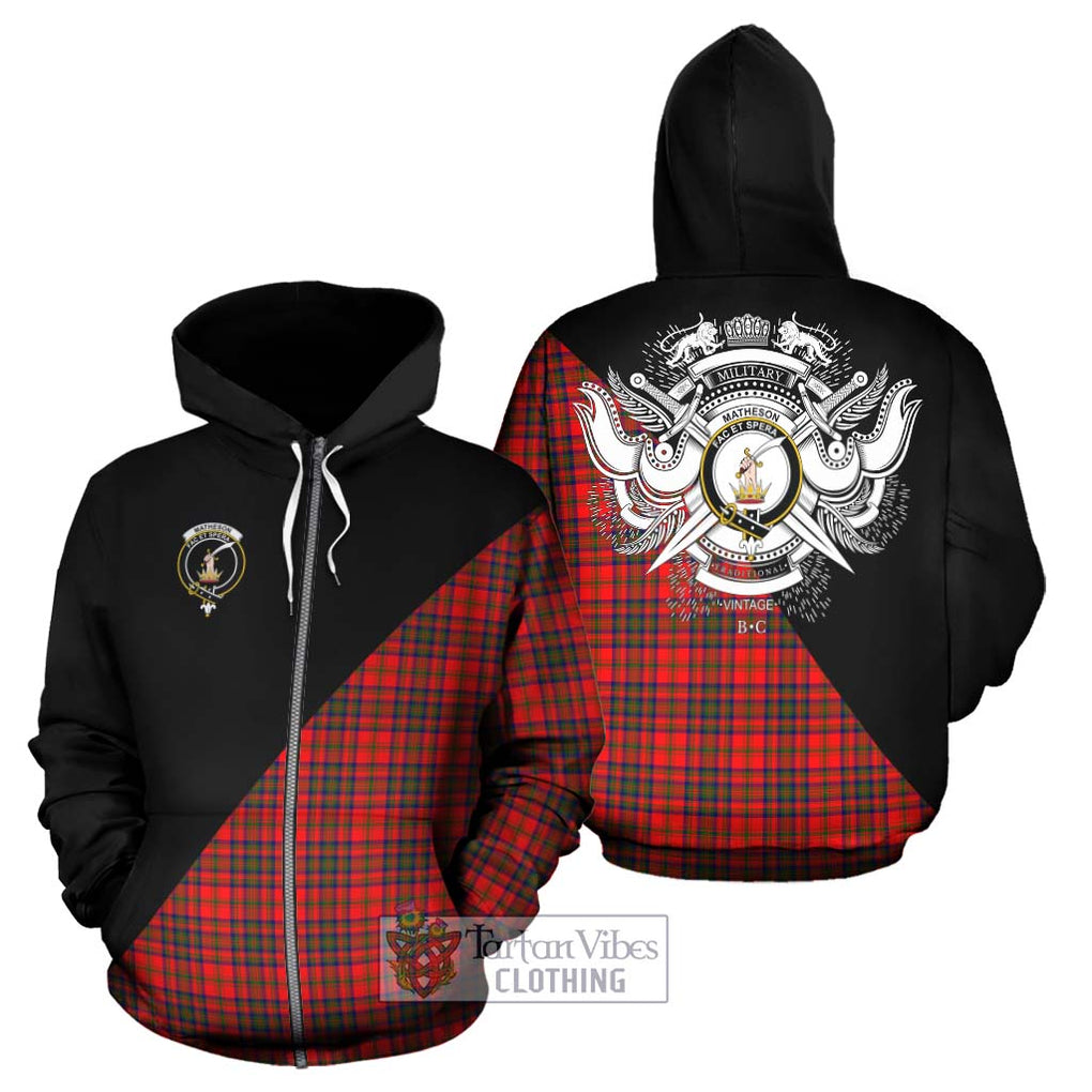 Matheson Tartan Hoodie with Family Crest and Military Logo Style - Tartanvibesclothing Shop
