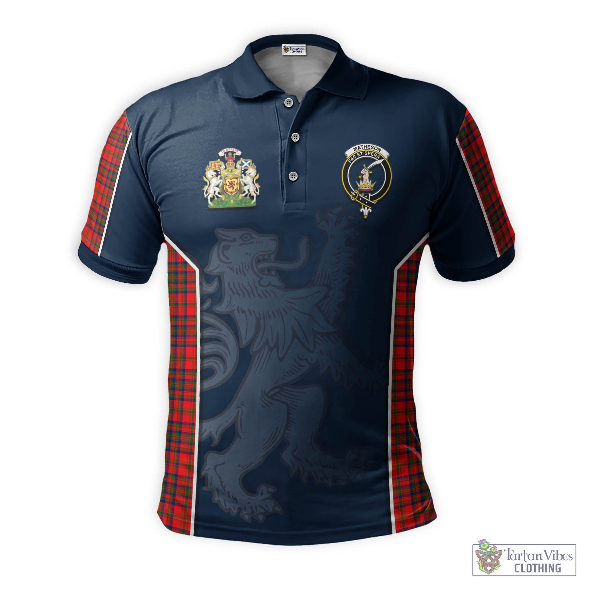 Tartan Vibes Clothing Matheson Modern Tartan Men's Polo Shirt with Family Crest and Lion Rampant Vibes Sport Style