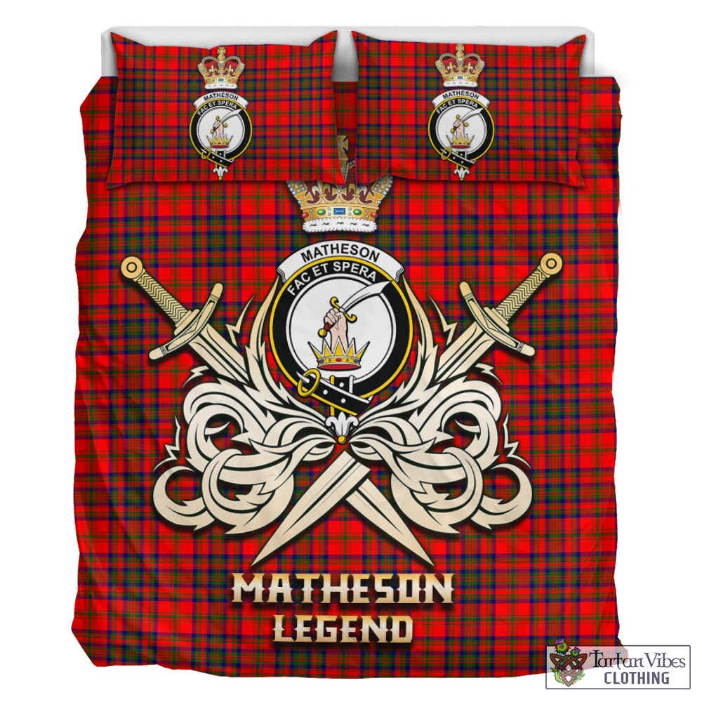Tartan Vibes Clothing Matheson Modern Tartan Bedding Set with Clan Crest and the Golden Sword of Courageous Legacy