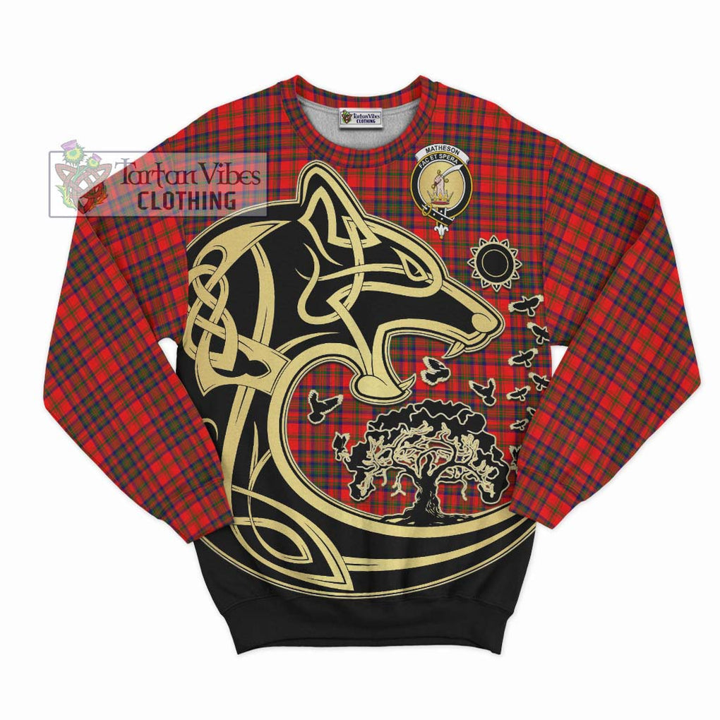 Matheson Tartan Sweatshirt with Family Crest Celtic Wolf Style - Tartan Vibes Clothing