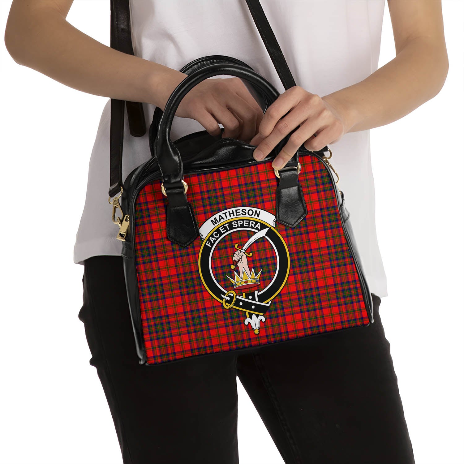 Matheson Modern Tartan Shoulder Handbags with Family Crest - Tartanvibesclothing