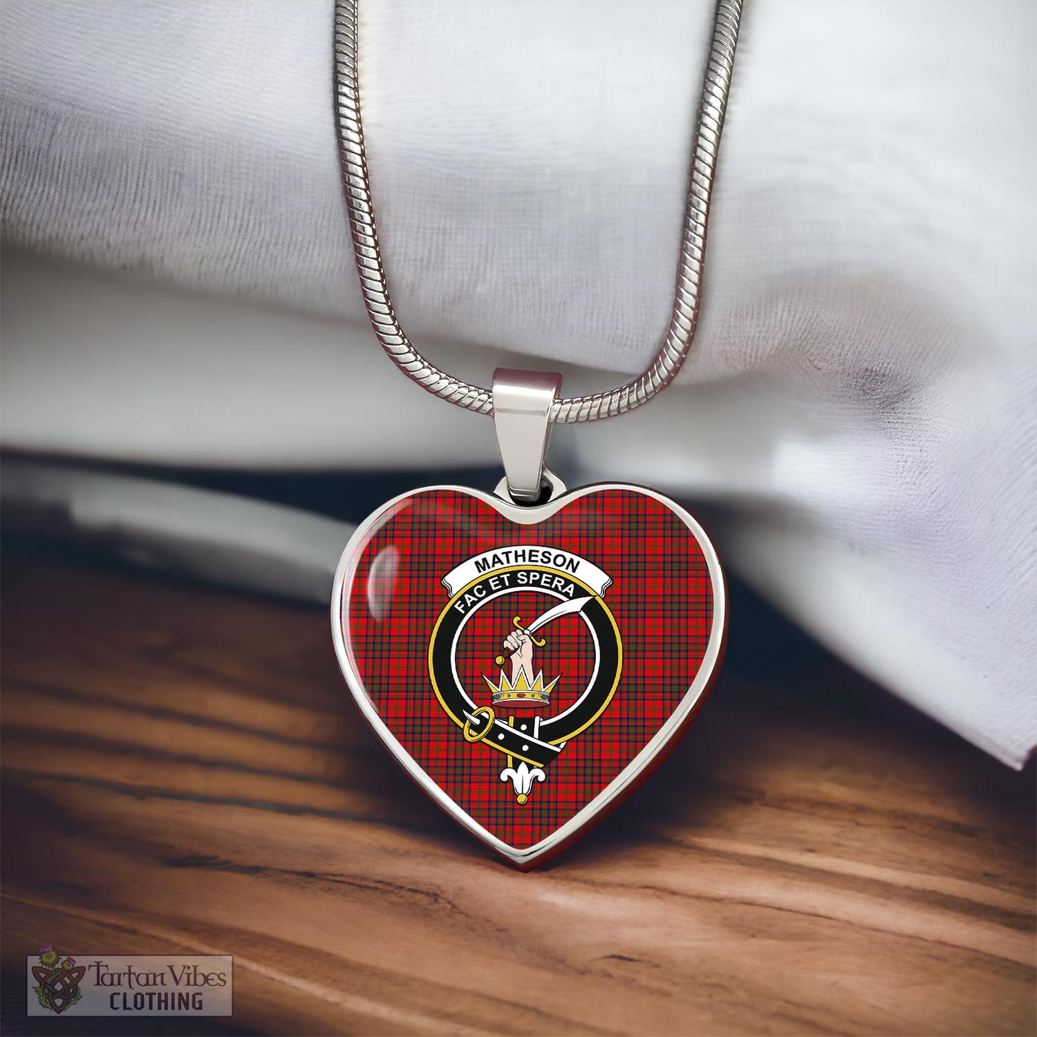 Tartan Vibes Clothing Matheson Modern Tartan Heart Necklace with Family Crest