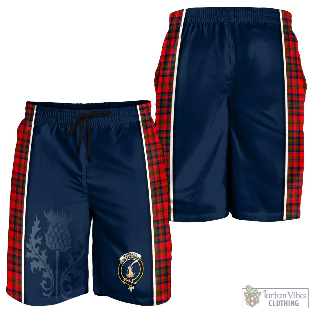 Tartan Vibes Clothing Matheson Modern Tartan Men's Shorts with Family Crest and Scottish Thistle Vibes Sport Style