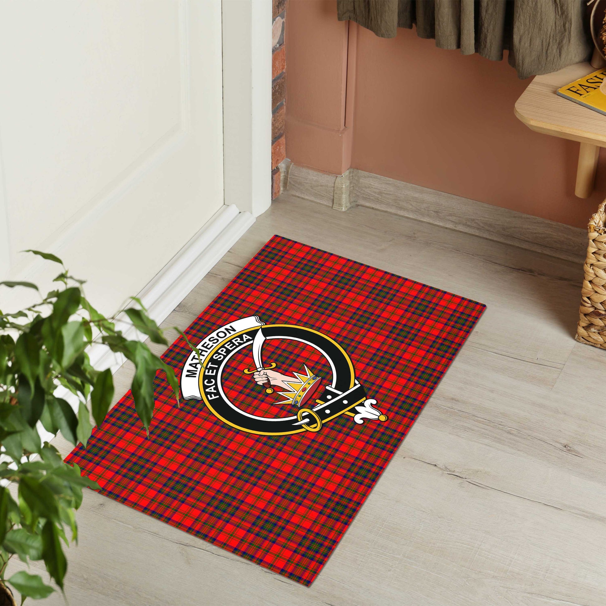 Matheson Modern Tartan Door Mat with Family Crest - Tartanvibesclothing