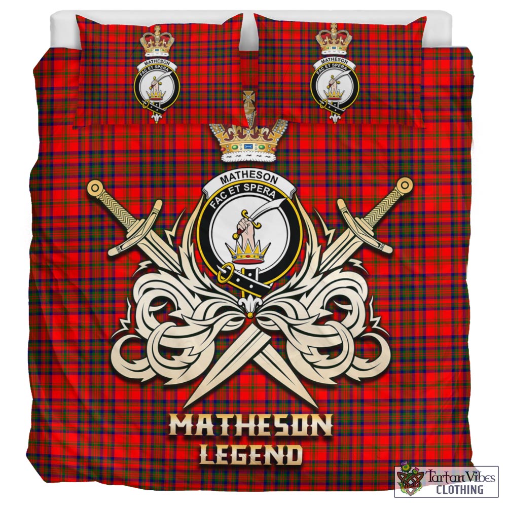 Tartan Vibes Clothing Matheson Modern Tartan Bedding Set with Clan Crest and the Golden Sword of Courageous Legacy